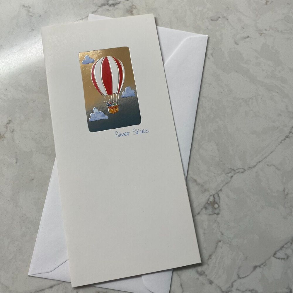 Silver Skies Hot Air Balloon American Greeting Blank Friendship Card w/ Envelope